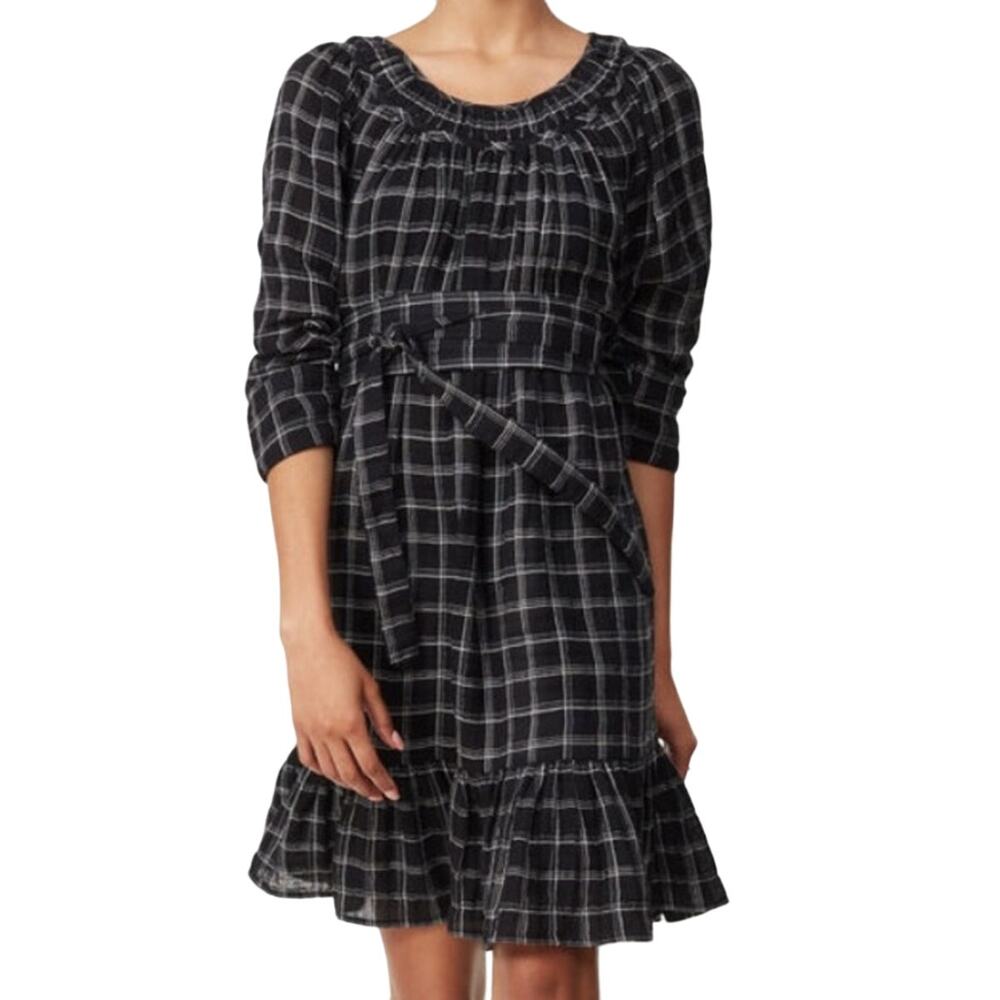 Rebecca Taylor LA VIE LUREX PLAID DRESS smocked xs